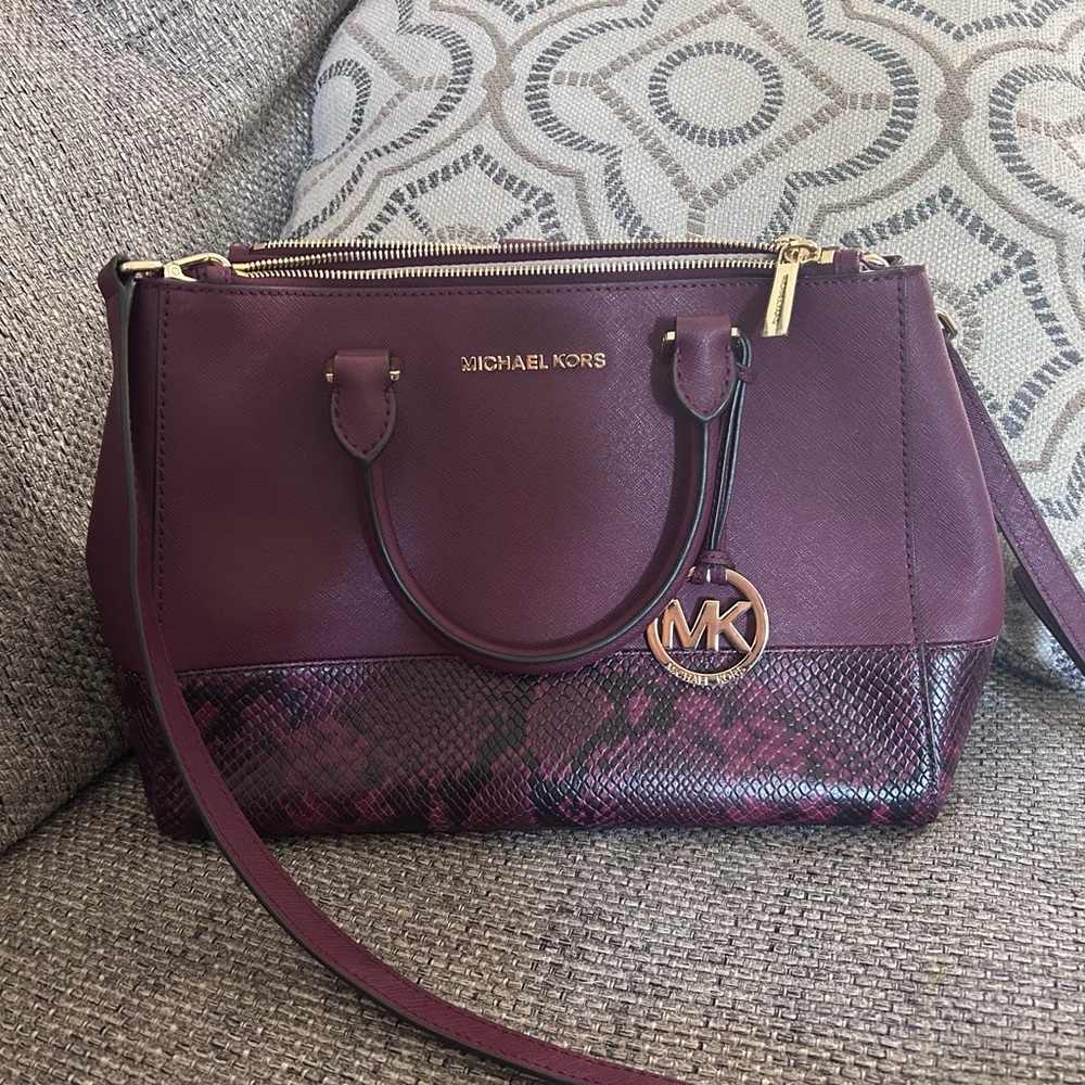 Michael Kors Plum and Snake Print Satchel